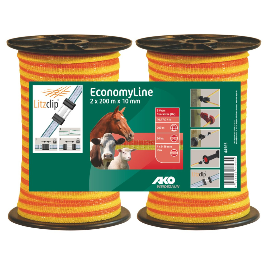 Elektriskā gana lenta EconomyLine, dzeltena/ oranža, 200 m x 10 mm